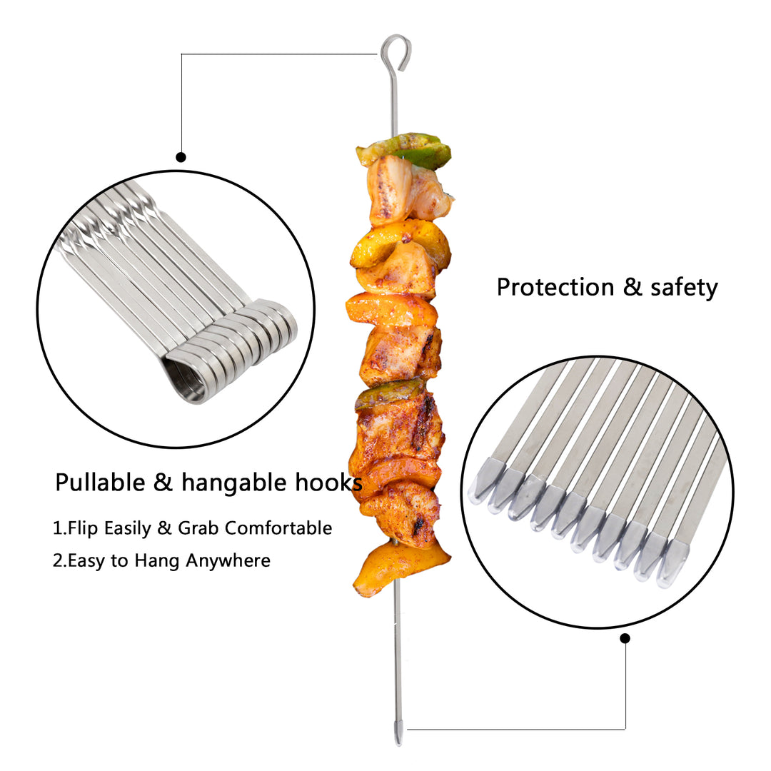 ASMOKE Metal Grilling Skewers 43cm - Professional Kabob Sticks 10-Pack