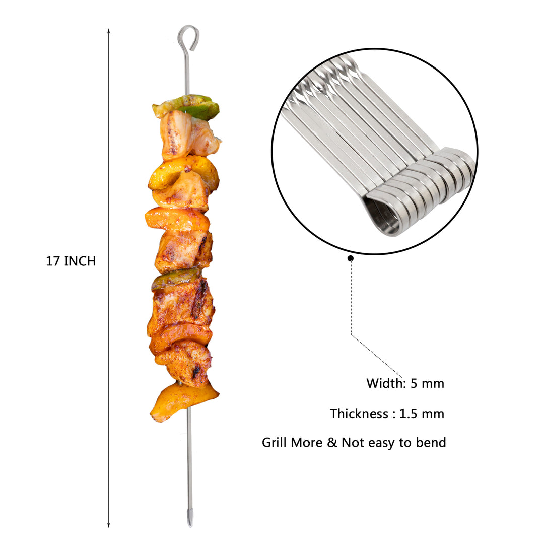 ASMOKE Metal Grilling Skewers 43cm - Professional Kabob Sticks 10-Pack